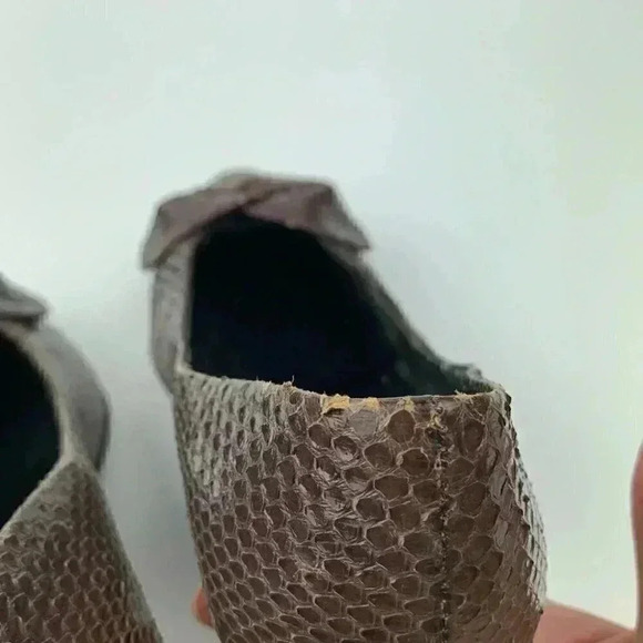 Canessa womens heels size 8 AA brown snakeskin bow vintage 80s - Picture 9 of 15